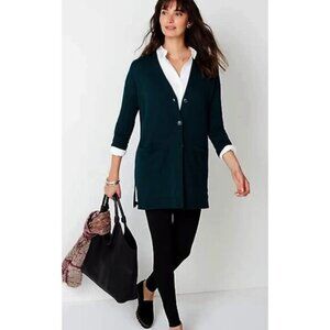J.JILL Black Button Front Patch Pocket Long Cardigan Sweater Size M